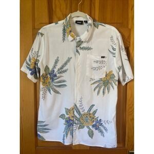 Vans Off The Wall Tropical Floral Button Up Shirt XL White Hawaiian Camp Shirt